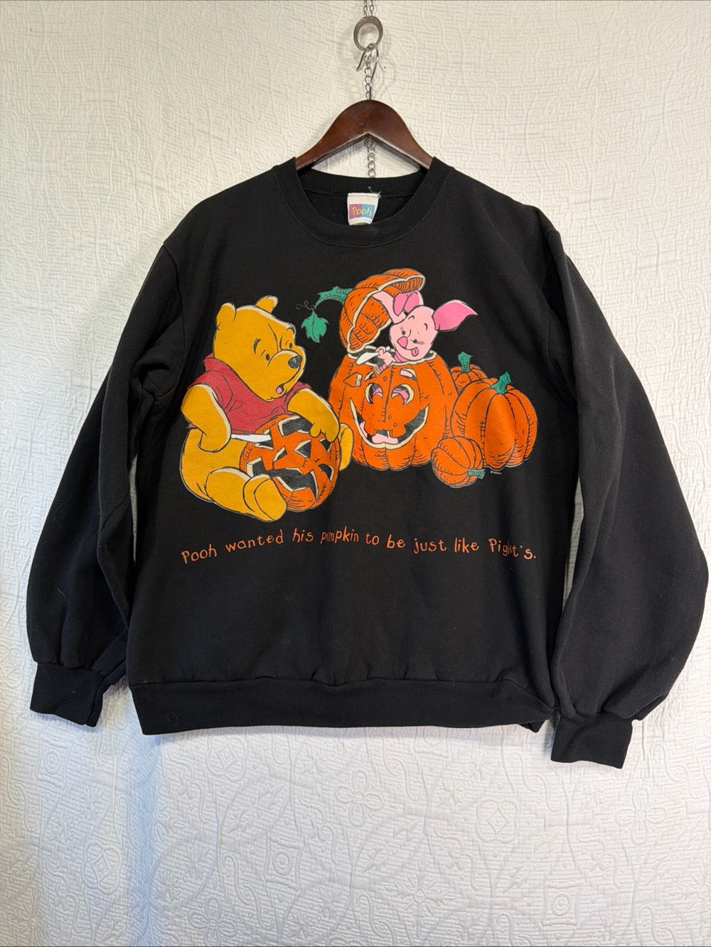 Vintage 90s Disney Winnie the Pooh Piglet Halloween Pumpkin Sweatshirt USA Large